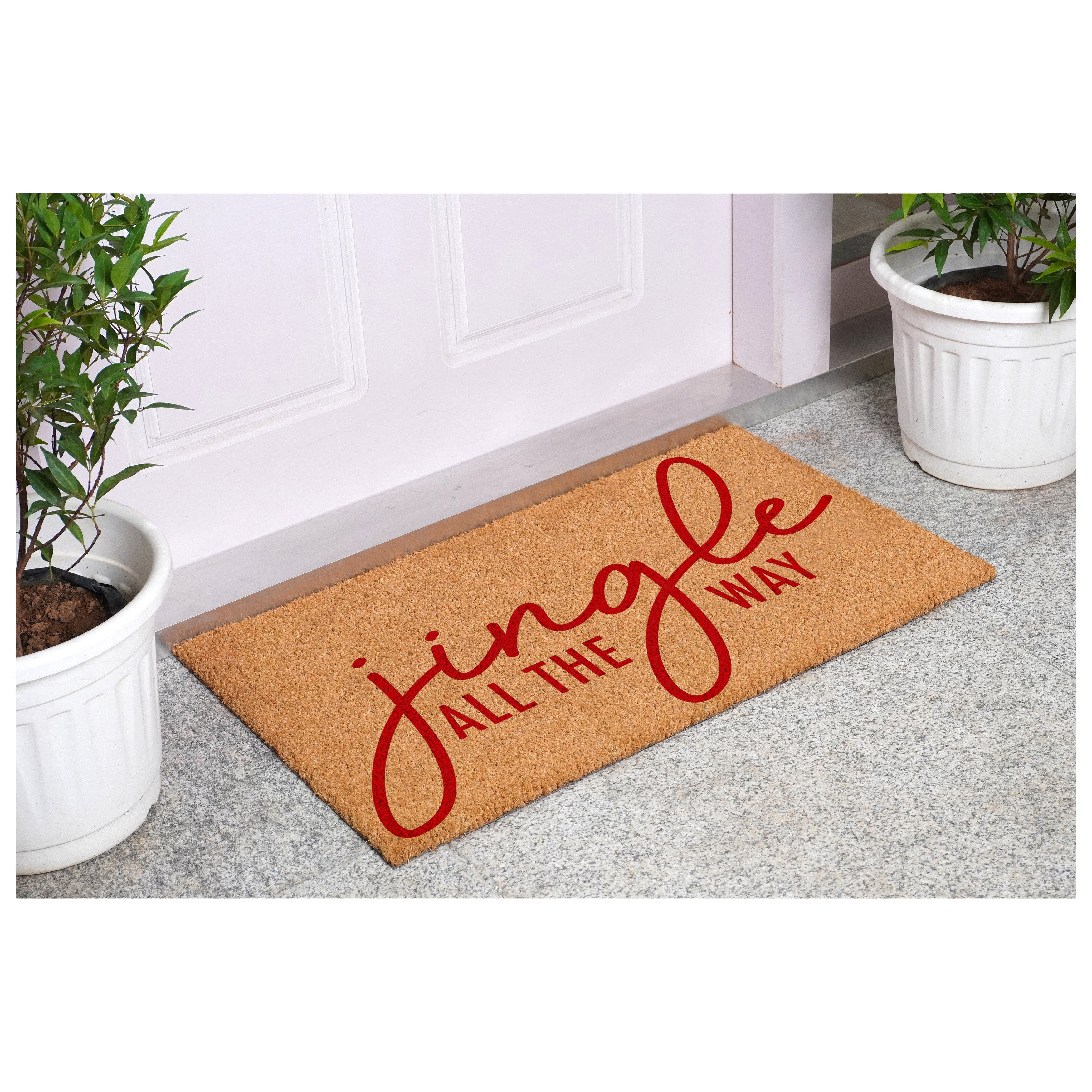 17" X 29" Brown And Red Christmas Outdoor Coir Door Mat