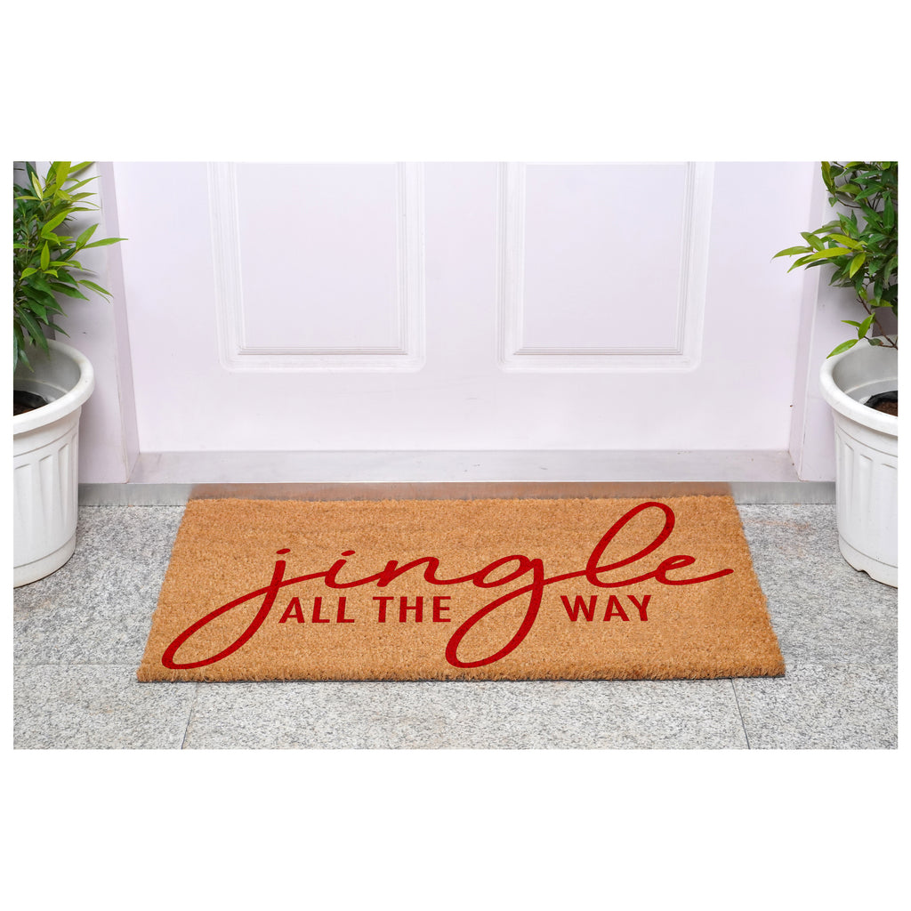 17" X 29" Brown And Red Christmas Outdoor Coir Door Mat