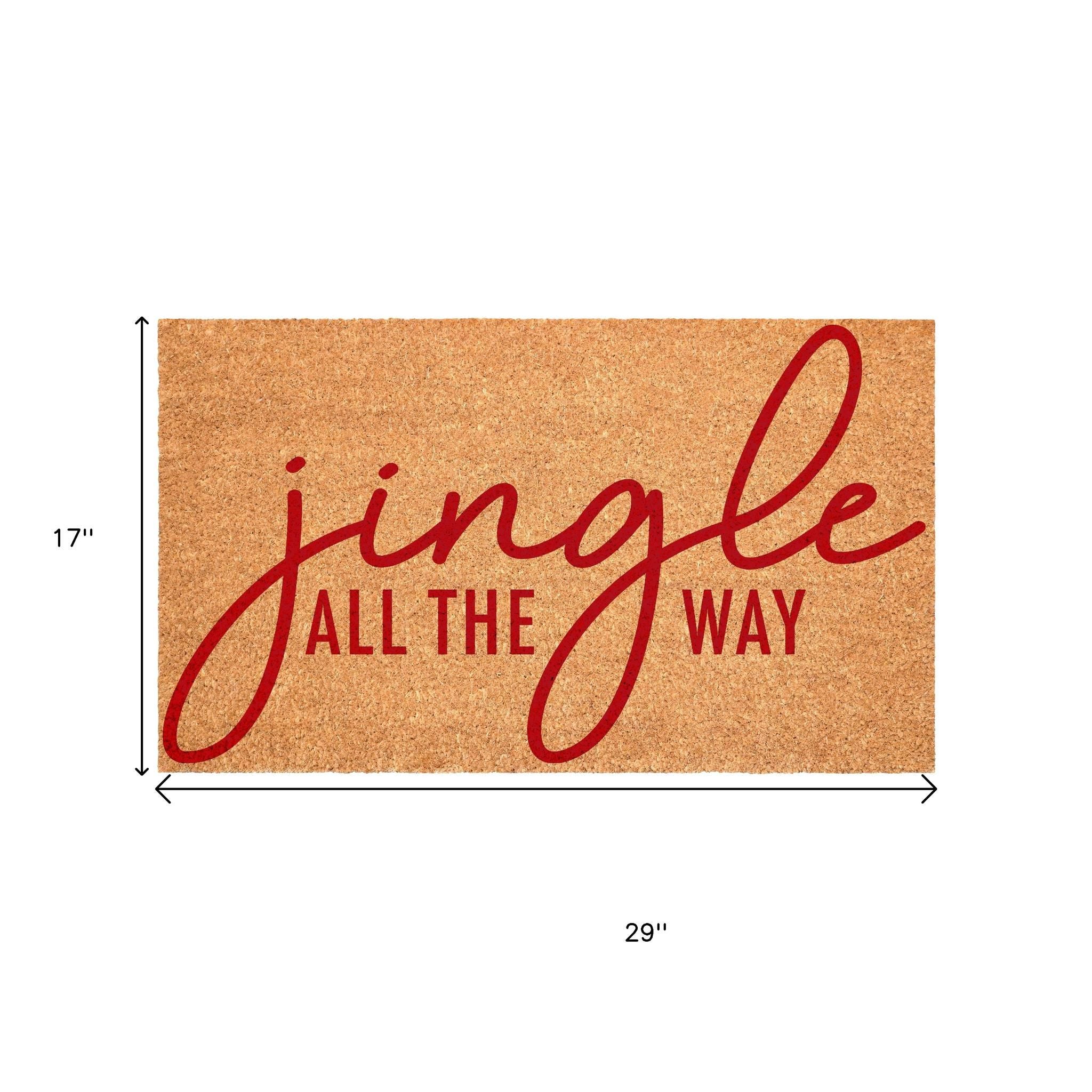 17" X 29" Brown And Red Christmas Outdoor Coir Door Mat