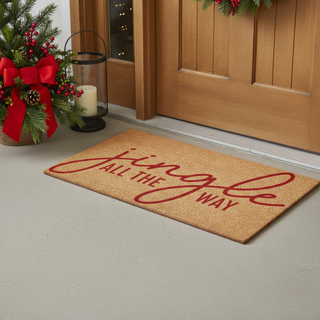 17" X 29" Brown And Red Christmas Outdoor Coir Door Mat
