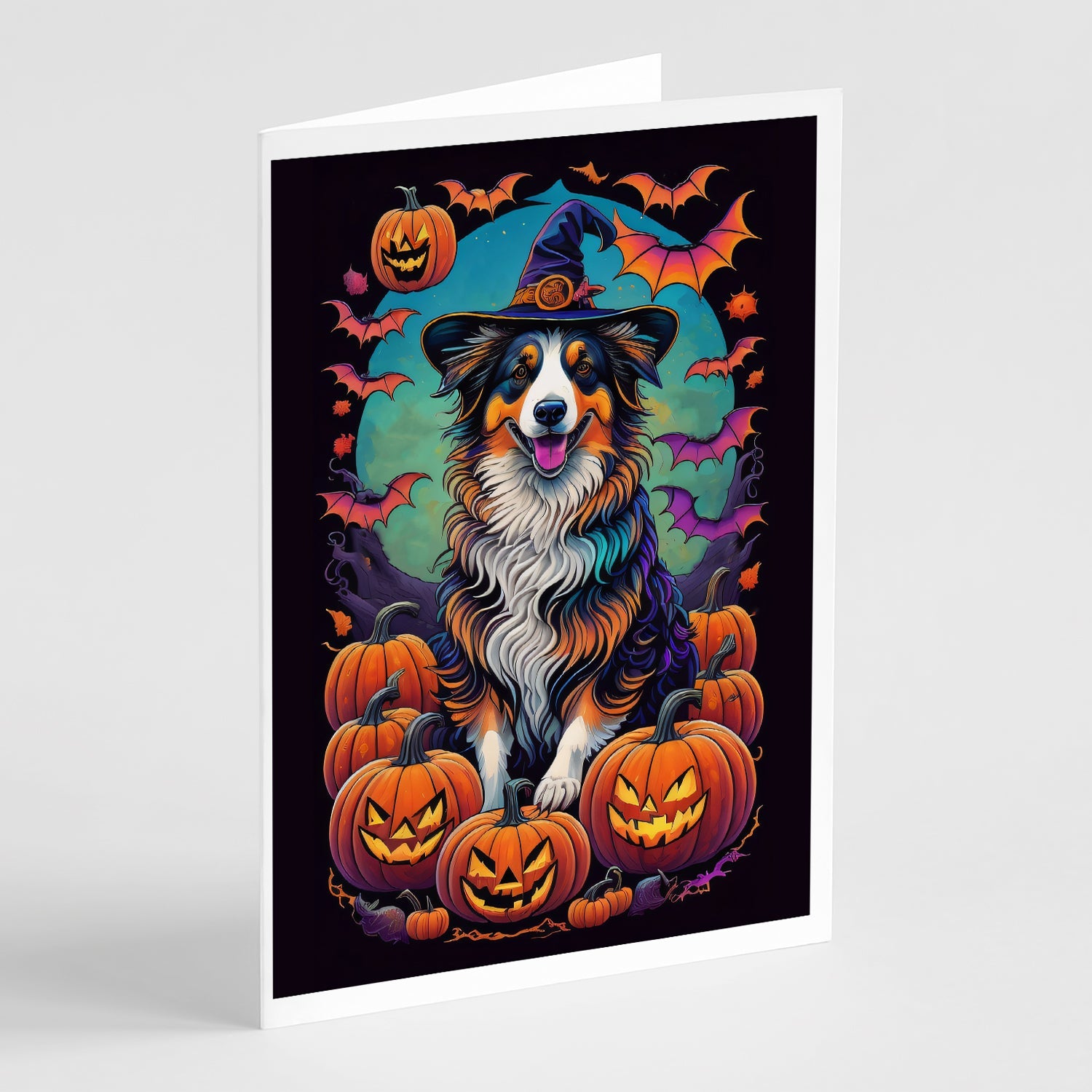 Australian Shepherd Witchy Halloween Greeting Cards Pack of 8