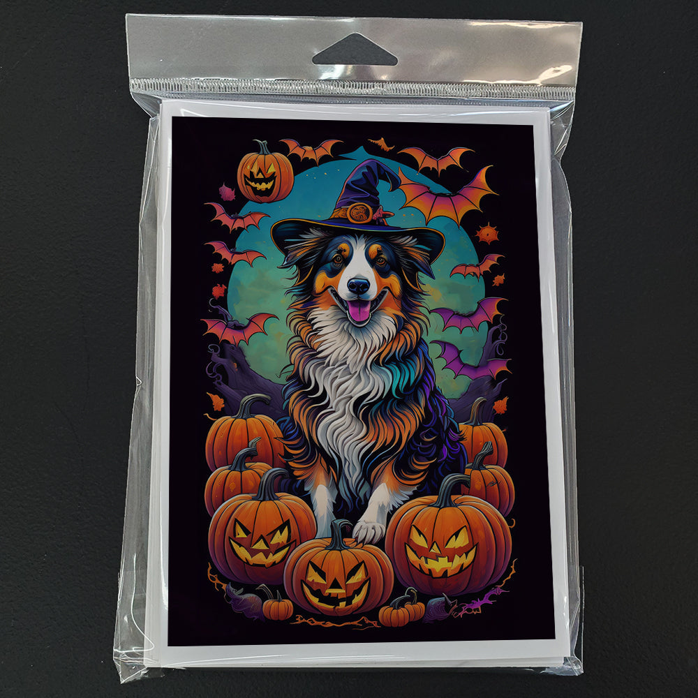 Australian Shepherd Witchy Halloween Greeting Cards Pack of 8