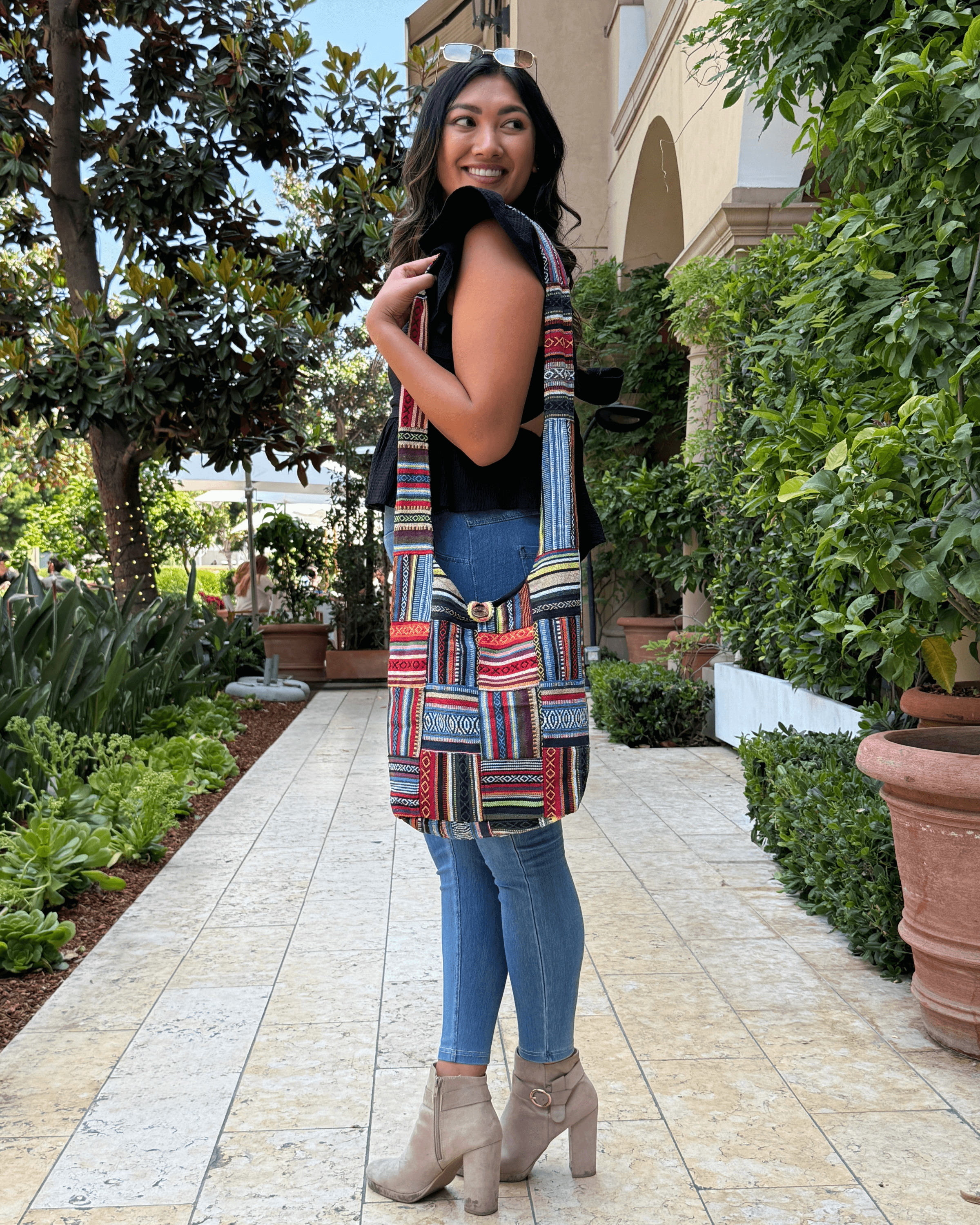 Kathmandu Collection Patchwork Striped Hobo Bag
